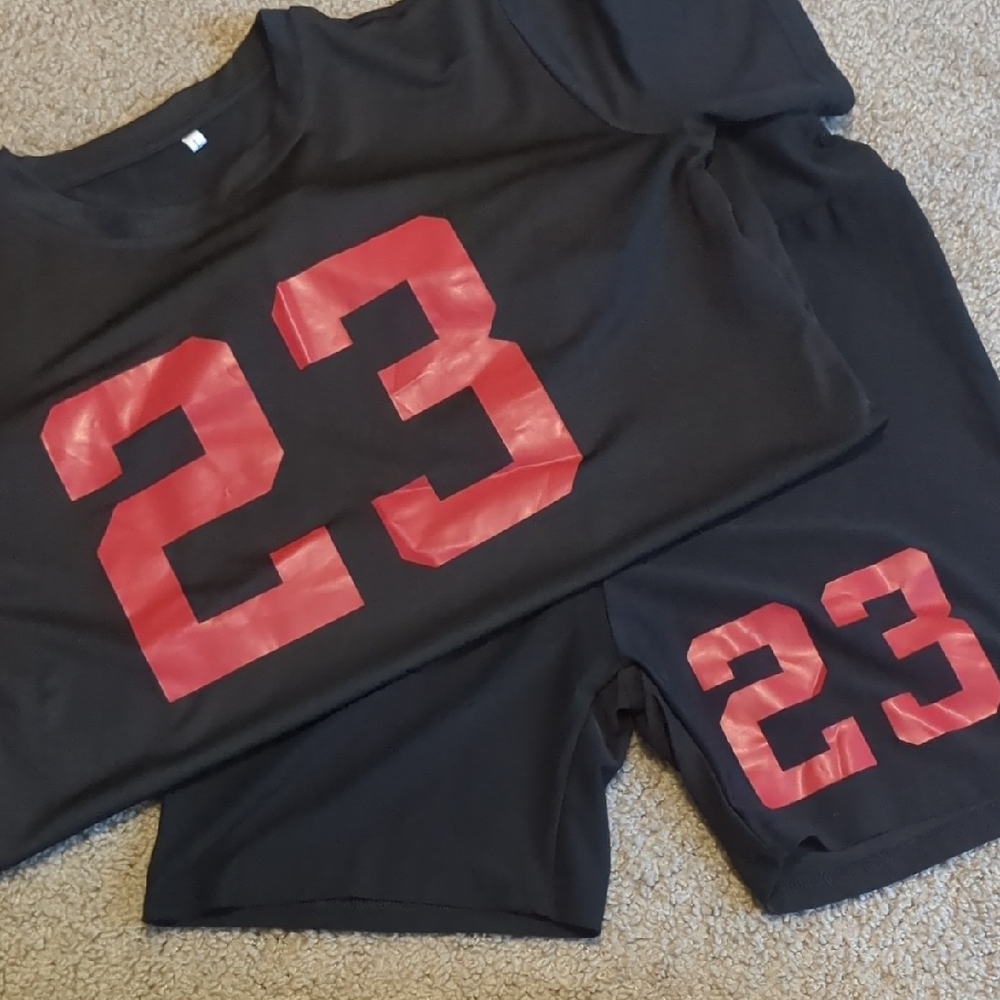 Black Athletic Shorts with Red Accents